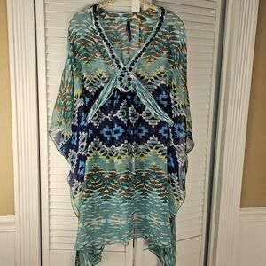 Seraphine Womens Sheer Aztec Print Embellished Maternity Coverup Cover Up Small